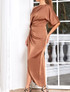 Draped Off Shoulder Maxi Dress Brown