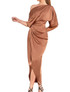 Draped Off Shoulder Maxi Dress Brown