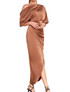 Draped Off Shoulder Maxi Dress Brown