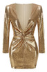 Long Sleeve Draped Sequin Dress Gold