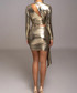 Long Sleeve Ruched Two Piece Dress Gold