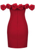 Rose Detail Bardot Dress Red