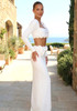 Long Sleeve Flower Detail Two Piece Maxi Dress White