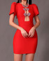 Short Sleeves Crystal Bow Dress Red