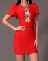 Short Sleeves Crystal Bow Dress Red