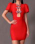 Short Sleeves Crystal Bow Dress Red
