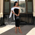 One Shoulder Bow Detail Midi Dress Black White