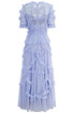 Short Sleeve Ruffle A Line Maxi Dress Blue
