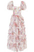 Short Sleeve Floral Ruffle A Line Maxi Dress White