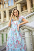Short Sleeve Floral Ruffle A Line Maxi Dress Turquoise