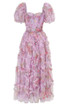 Short Sleeve Floral Ruffle A Line Maxi Dress Pink