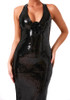 Halter Flower Detail Sequin Maxi Dress Black