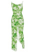 Draped Printed Maxi Dress Green