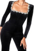 Long Sleeve Crystal Neckline Jumpsuit Black