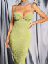 Crystal Bustier Lace Midi Dress Green