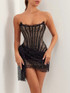 Strapless Sequin Lace Corset Dress Black