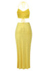 Halter Embellished Two Piece Maxi Dress Yellow