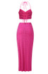 Halter Embellished Two Piece Maxi Dress Hot Pink