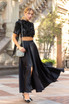 Sequin Short Sleeve A Line Maxi Two Piece Dress Black