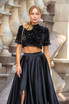 Sequin Short Sleeve A Line Maxi Two Piece Dress Black