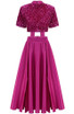 Sequin Short Sleeve A Line Maxi Two Piece Dress Hot Pink