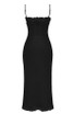Lace Insert Corset Detail Midi Dress Black