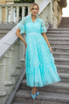 Short Sleeve Ruffle A Line Maxi Dress Turquoise