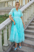 Short Sleeve Ruffle A Line Maxi Dress Turquoise