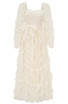 Long Sleeve Bustier Ruffle A Line Maxi Dress Ivory