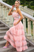 Strapless Feather Sequin Maxi Dress Pink