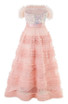 Strapless Feather Sequin Maxi Dress Pink