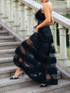 Strapless Feather Sequin Maxi Dress Black