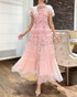Short Sleeve Embroidered Flowal Maxi Dress Pink