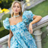 Puff Sleeve Floral Ruffle Maxi Dress Blue