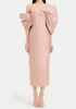 Bow Bardot Midi Dress Black Pink
