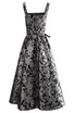 Floral A Line Midi Dress Black Silver