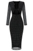 Long Sleeve Crystal Cut Out Midi Dress Black