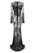 Long Sleeve Scalloped Lace Maxi Dress Black