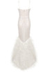 Pearl Sequin Feather Mermaid Maxi Dress White