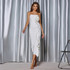 Strapless Embellished Ruffle Maxi Dress White