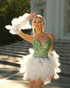 Long Sleeve Feather Sequin Dress Green White