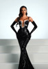 Crystal Bustier Sequin Maxi Dress Black