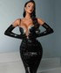 Crystal Bustier Sequin Maxi Dress Black