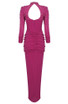 Long Sleeve Crystal Corset Draped Maxi Dress Hot Pink