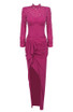 Long Sleeve Crystal Corset Draped Maxi Dress Hot Pink