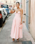 Strapless Bustier A Line Midi Dress Pink