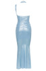 Halter Ruched Maxi Dress Blue