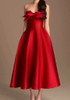 Strapless Bow Detail A Line Midi Dress Red