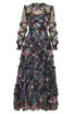 Long Sleeve Floral A Line Maxi Dress Black