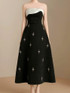 Strapless Embellished A Line Midi Dress Black